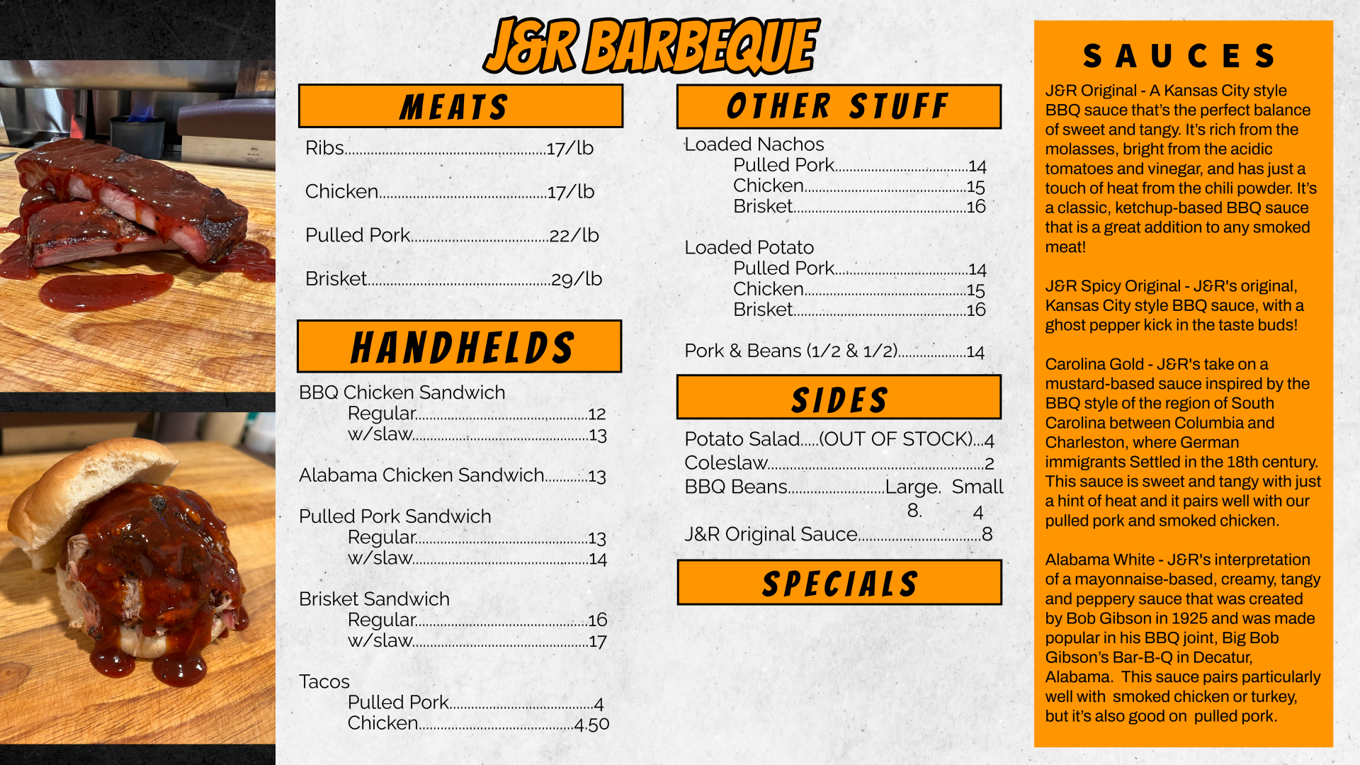 J&R Barbeque menu graphic